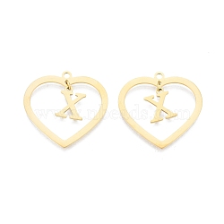 201 Stainless Steel Pendants, Hollow, Heart with Letter A~Z, Real 18K Gold Plated, Letter.X, 29x29.5x1mm, Hole: 2mm, A~Z: 12x8~10.5x1mm(STAS-N090-LA894-X-G)
