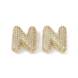 Brass Micro Pave Clear Cubic Zirconia Pendants, Letter N, 24.5x22.5x7.5mm, hole: 4x2mm and 3.5x2mm(KK-Z041-01G-N)