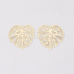 Brass Pendants, Tropical Leaf Charms, Etched Metal Embellishments, Long-Lasting Plated, Monstera Leaf, Light Gold, 26x26x0.3mm, Hole: 1.2mm(X-KKC-S001-016KC)