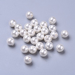 Shell Pearl Beads, Half Drilled Beads, Polished, Round, White, 8mm, Hole: 1mm(BSHE-L042-B03)