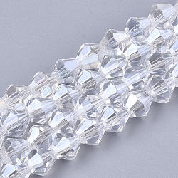 Electroplate Glass Beads Strands, Pearl Luster Plated, Faceted, Bicone, Clear, 7.5~8x7.5~8mm, Hole: 1.5mm, about 40pcs/strand, 11.81 inch(EGLA-Q118-8mm-A15)