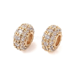 Brass Micro Pave Clear Cubic Zirconia Beads, Tracks, Golden, 10x5mm, Hole: 4mm(KK-B100-008G)