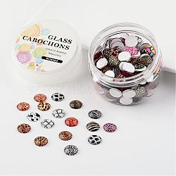 Glass Cabochons, Animal Skin Printed, Half Round/Dome, Mixed Color, 12x4mm, about 180~190pcs/box(GGLA-JP0002-10)