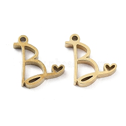 304 Stainless Steel Charms, Laser Cut, Real 14K Gold Plated, Letter B, 11x10x1.5mm, Hole: 1mm(X-STAS-M327-02G-B)