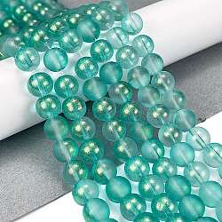 Frosted Transparent Glass Bead Strands, with Gold Powder, Round, Dark Turquoise, 8mm, Hole: 1mm, about 102pcs/strand, 30.71''(78cm)(GLAA-P065-8mm-08)