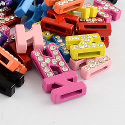 Mixed Color Zinc Alloy Grade A Rhinestone Letter Slide Charms, for Personalized Name Necklaces Making, Letter.N, 12.5x9.5x4.5mm, Hole: 8x1.5mm(ALRI-S130-N)