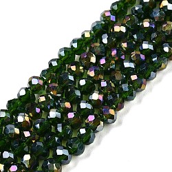 Electroplate Glass Beads Strands, AB Color Plated, Faceted, Rondelle, Dark Green, 4x3mm, Hole: 0.4mm, about 113~115pcs/strand, 16.14~16.34 inch(41~41.5cm)(EGLA-A044-T4mm-B24)