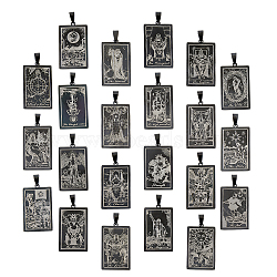 1 Set 201 Stainless Steel Pendants, Laser Engraved Pattern, Rectangle with Tarot Card Patterns, Gunmetal, 40x24x1mm, Hole: 8x4mm, 22pcs/set(STAS-DC0015-30)