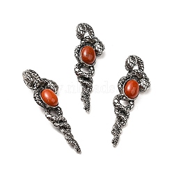Natural Red Jasper Big Pendants, Snake Charms, with Rack Plating Antique Silver Tone Alloy Findings, Cadmium Free & Lead Free, 61.5x20x13mm, Hole: 8x5.5mm(G-B033-06AS-15)