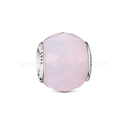 TINYSAND 925 Sterling Silver Geometric Facets, Light Pink Glass Rondelle European Beads, 11.06x9.65mm, Hole: 4.38mm(TS-C-159)