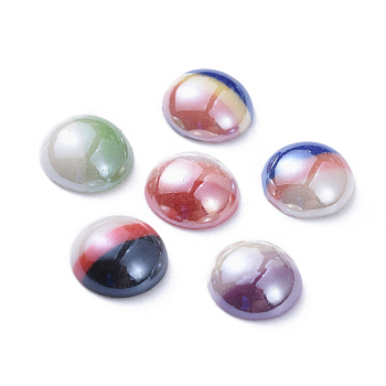 Opaque Glass Cabochons, Tri-color Stripe, Half Round, Mixed Color, 9.5~10x3.5mm