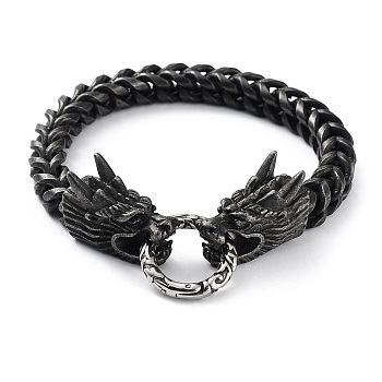 304 Stainless Steel Dragon Head Cuban Link Chains Bracelets for Men & Women, Gunmetal, 8-5/8 inch(22cm)x0.8cm