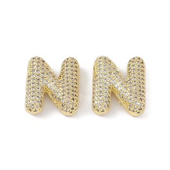 Brass Micro Pave Clear Cubic Zirconia Pendants, Letter N, 24.5x22.5x7.5mm, hole: 4x2mm and 3.5x2mm