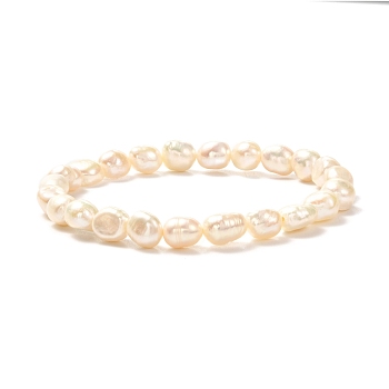 Natural Pearl Stretch Bracelets for Women Girl, Seashell Color, Inner Diameter: 2-1/4 inch(5.7cm)
