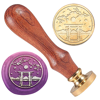 Wax Seal Stamp Set, 1Pc Golden Tone Sealing Wax Stamp Solid Brass Head, with 1Pc Wood Handle, for Envelopes Invitations, Gift Card, Flower, 83x22mm, Stamps: 25x14.5mm