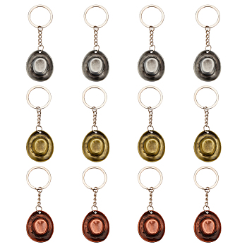 12Pcs 3 Colors Alloy Keychain, with Iron Finding, Western Cowboy Hat, Mixed Color, 10.2cm, 4pcs/color