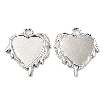 304 Stainless Steel Pendant Cabochon Settings, Melting Heart, Stainless Steel Color, Tray: 14x13mm, 21.5x19.5x2mm, Hole: 3mm