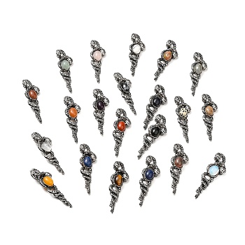 Natural & Synthetic Mixed Gemstone Big Pendants, Snake Charms, with Rack Plating Antique Silver Tone Alloy Findings, Cadmium Free & Lead Free, Mixed Dyed and Undyed, 61.5x20x13mm, Hole: 8x5.5mm