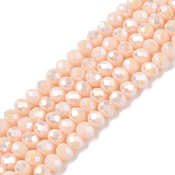 Electroplate Glass Beads Strands, Opaque Solid Color, AB Color Plated, Faceted, Rondelle, Antique White, 4x3mm, Hole: 0.4mm, about 113~115pcs/strand, 41~41.5cm