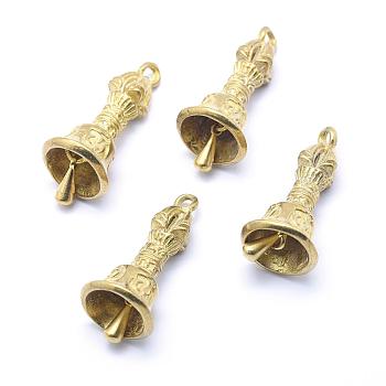 Brass Beads, Dorje Vajra for Buddha Jewelry, with Bell, Lead Free & Cadmium Free & Nickel Free, Raw(Unplated), 38x15x15mm, Hole: 3mm