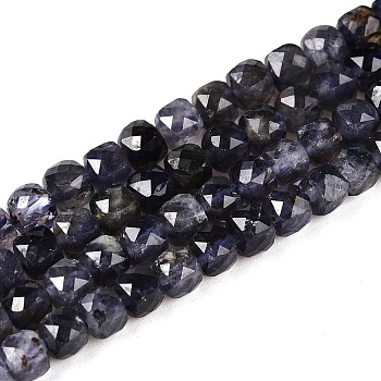 Natural Iolite Beads Strands, Faceted, Cube, 4~5x4~5x4~5mm, Hole: 0.8mm, about 92~105pcs/strand, 14.96~15.35 inch(38~39cm)