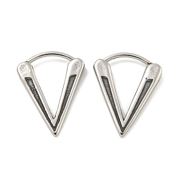 316 Surgical Stainless Steel Hoop Earrings, Triangle, Antique Silver, 16x12.5mm