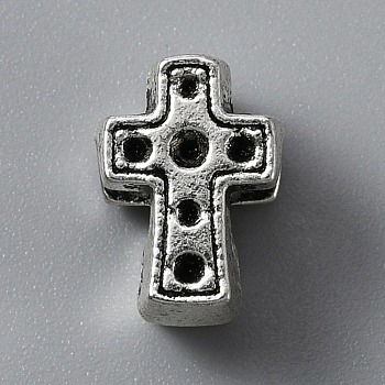 Zinc Alloy European Beads, Large Hole Beads, Cross, Antique Silver, 11.5x8x7mm, Hole: 4mm