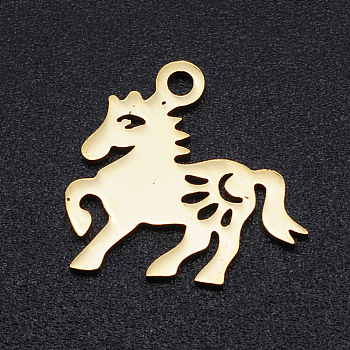 201 Stainless Steel Charms, Horse, Hollow, Golden, 14x15x1mm, Hole: 1.5mm