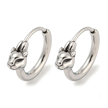 316 Surgical Stainless Steel Hoop Earrings, Antique Silver, Deer, 14x4.5mm