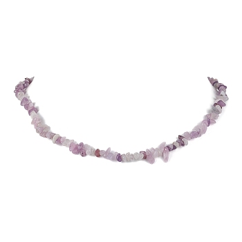 Natural Lilac Jade Chip Beaded Necklace, Golden, 15.94~15.98 inch(40.5~40.6cm)