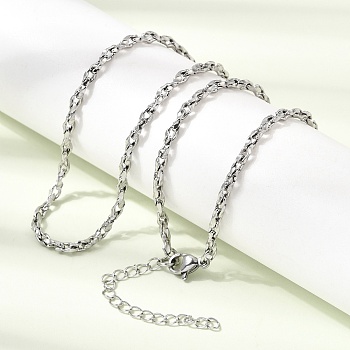 3MM 304 Stainless Steel Twisted Oval Link Chain Necklaces for Man and Women, Tarnish Free, Stainless Steel Color, 16.85 inch(42.8cm), Link:5.5~6x3x1.5mm
