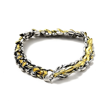 Men's Alloy Dragon Wrap Chain Bracelet, Antique Silver & Golden, 9 inch(22.9cm)