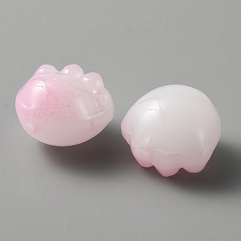 Handmade Lampwork Beads, Cat Paw, Pink, 11.5x12.5x8.5mm, Hole: 1mm