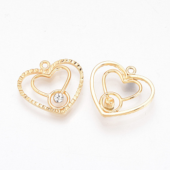 Brass Cubic Zirconia Pendants, Nickel Free, Real 18K Gold Plated, Heart, Golden, 18x19x3mm, Hole: 1.5mm