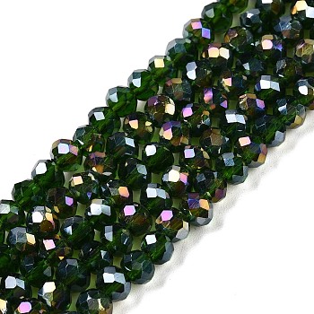 Electroplate Glass Beads Strands, AB Color Plated, Faceted, Rondelle, Dark Green, 4x3mm, Hole: 0.4mm, about 113~115pcs/strand, 16.14~16.34 inch(41~41.5cm)