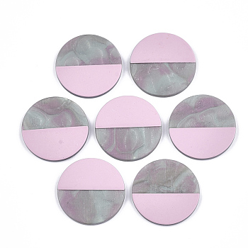Resin Cabochons, Two Tone, Flat Round, Pink, 30x3mm