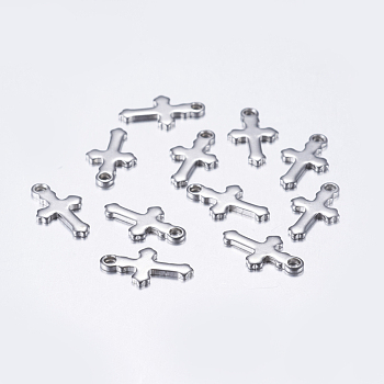 304 Stainless Steel Tiny Cross Charms, Stainless Steel Color, 12x7x1mm, Hole:1.2mm