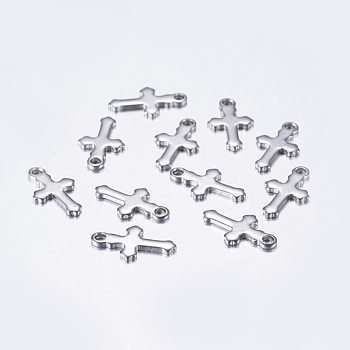 Tarnish Resistant 304 Stainless Steel Tiny Cross Charms, Stainless Steel Color, 12x7x1mm, Hole:1.2mm