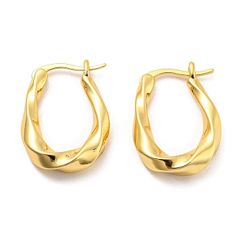 Twist Oval Hoop Earrings, Brass Jewelry for Women, Cadmium Free & Lead Free, Real 18K Gold Plated, 22x4.5mm