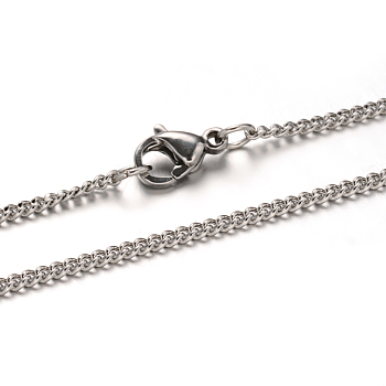 304 Stainless Steel Twisted Chain Necklaces, with Lobster Claw Clasps, Stainless Steel Color, 19.6 inch(50cm), 2mm
