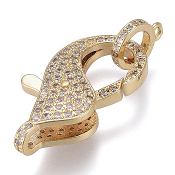 rass Micro Pave Cubic Zirconia Lobster Claw Clasps, with Bail Beads/Tube Bails, Long-Lasting Plated, Clear, Real 18K Gold Plated, 26x15x6.5mm, Hole: 2x2mm, Tube Bails: 10x8x2mm, hole: 1.4mm