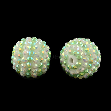 AB-Color Resin Rhinestone Round Beads, with Acrylic Beads Inside, Green Yellow, 22mm, Hole: 2~2.5mm(RESI-S313-20x22-04)