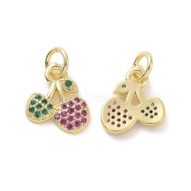 Real 18K Gold Plated Colorful Cherry Brass+Cubic Zirconia Charms