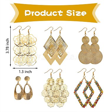 6pares 6 estilos de aretes colgantes grandes con rombos(EJEW-SZ0001-56)-7