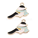 Alloy Enamel Pendants, Bird Charms, Golden, Black, 19.5x25x1mm, Hole: 2mm(PALLOY-Q467-05G)