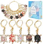 Tortoise Locking Stitch Markers, Alloy Enamel Charm Stitch Marker with 304 Stainless Steel Hoop, Mixed Color, 4cm, 5 colors, 4pcs/color, 20pcs/box(HJEW-SC0001-39)
