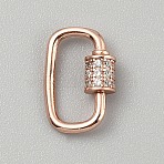 925 Sterling Silver Rhinestone Screw Carabiner Lock Charms, Oval, Rose Gold, 14x8x1mm(STER-WH0031-01RG-01)