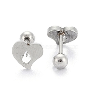 201 Stainless Steel Barbell Cartilage Earrings, Screw Back Earrings, with 304 Stainless Steel Pins, Heart, Stainless Steel Color, 7x8x2mm, Pin: 1mm(EJEW-R147-36)