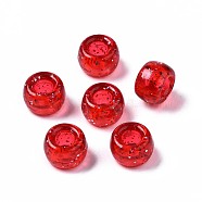 Transparent Acrylic European Beads, Large Hole Beads, with Glitter Powder, Column, Red, 6x9mm, Hole: 4mm, about 19000pcs/5000g(MACR-N008-14B-A)