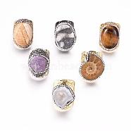 Natural Gemstone Cuff Finger Rings, with Polymer Clay Rhinestone and Brass Findings, Nuggets, Size 8, 18mm(RJEW-K226-E)